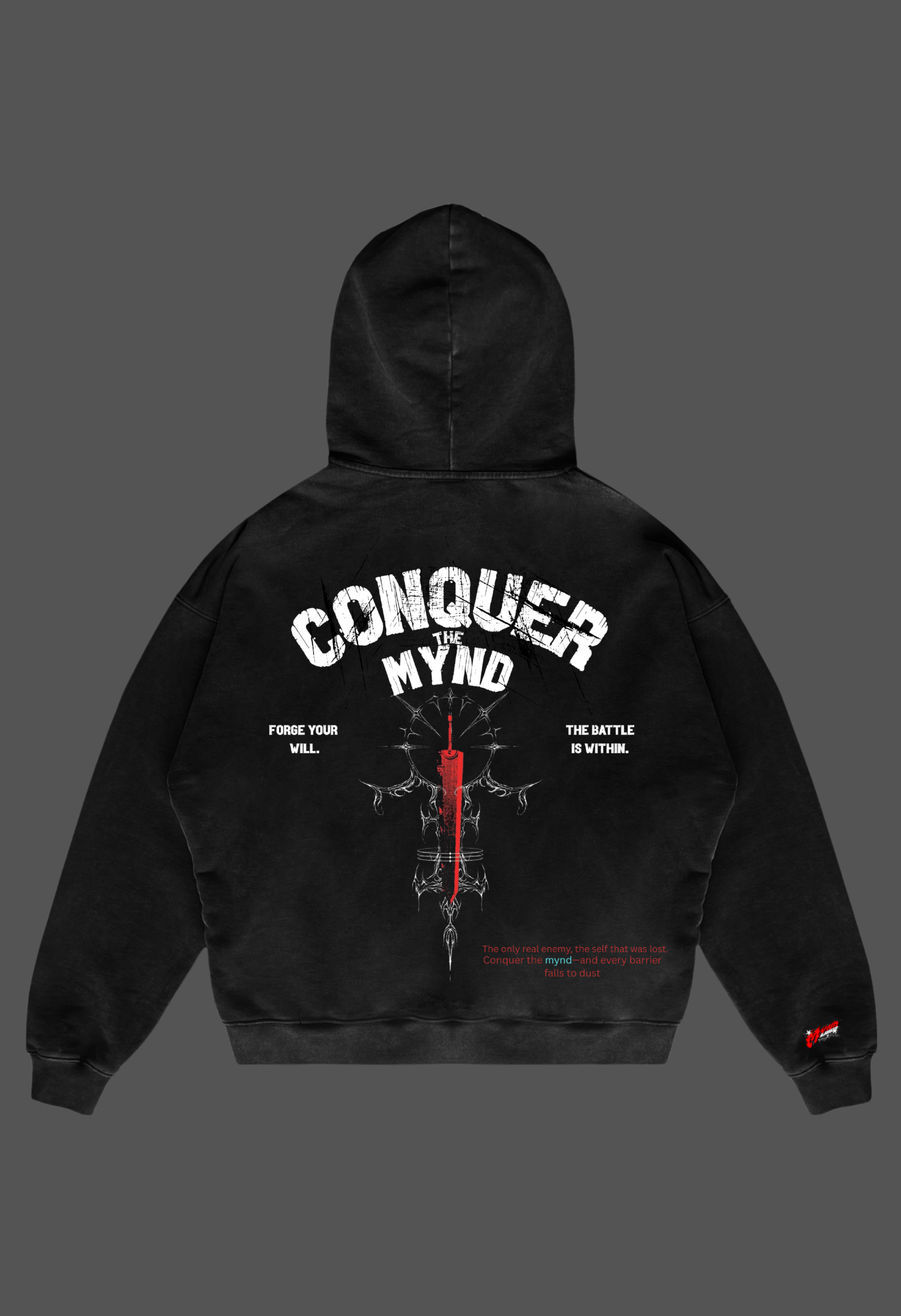 Mynd Wear “Conquer The Mind” Acid-Washed Oversized Hoodie – Black