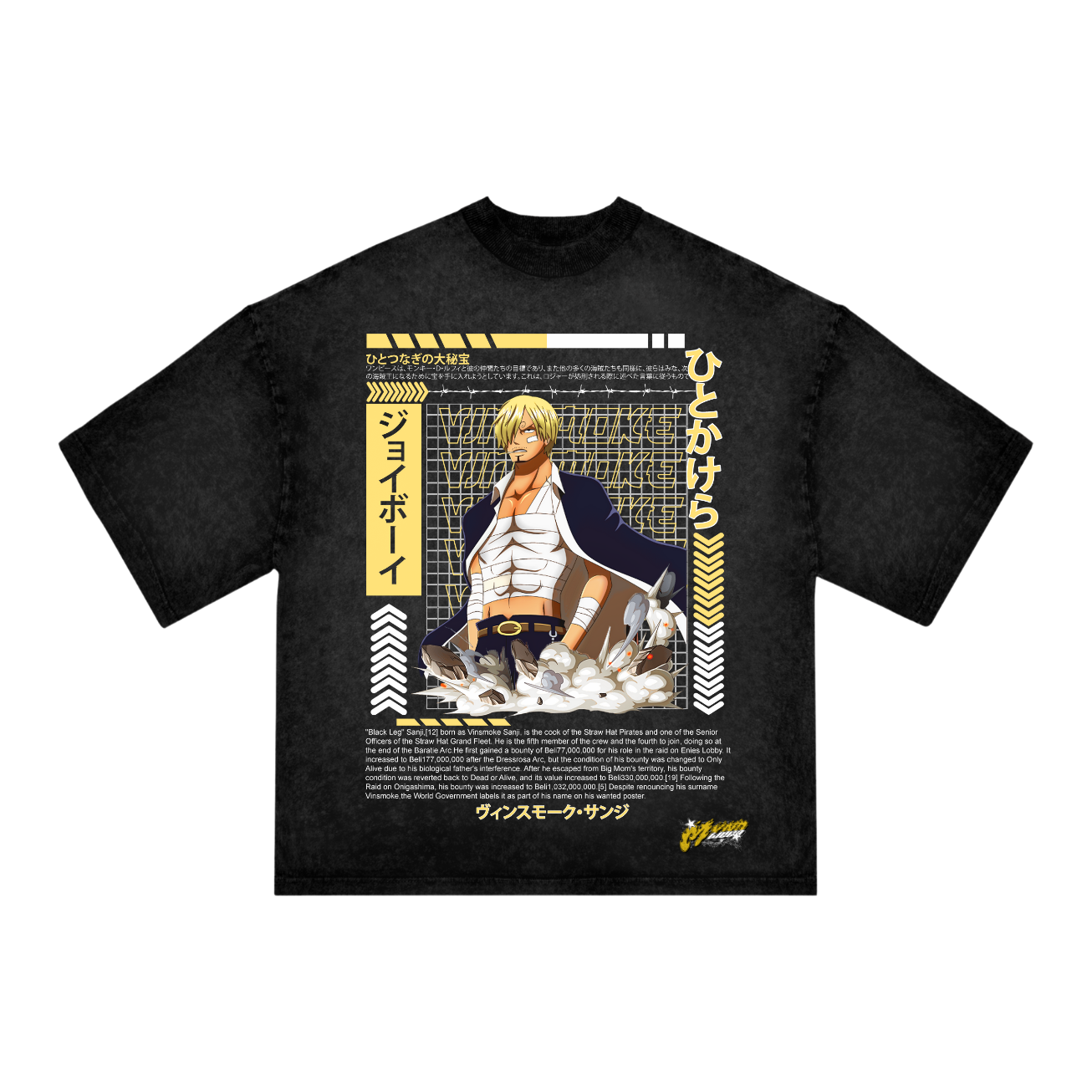 "Sanji Anime T-Shirt – One Piece Oversized Black Acid Wash Tee | Vinsmoke Sanji Joy Boy Inspired Streetwear"