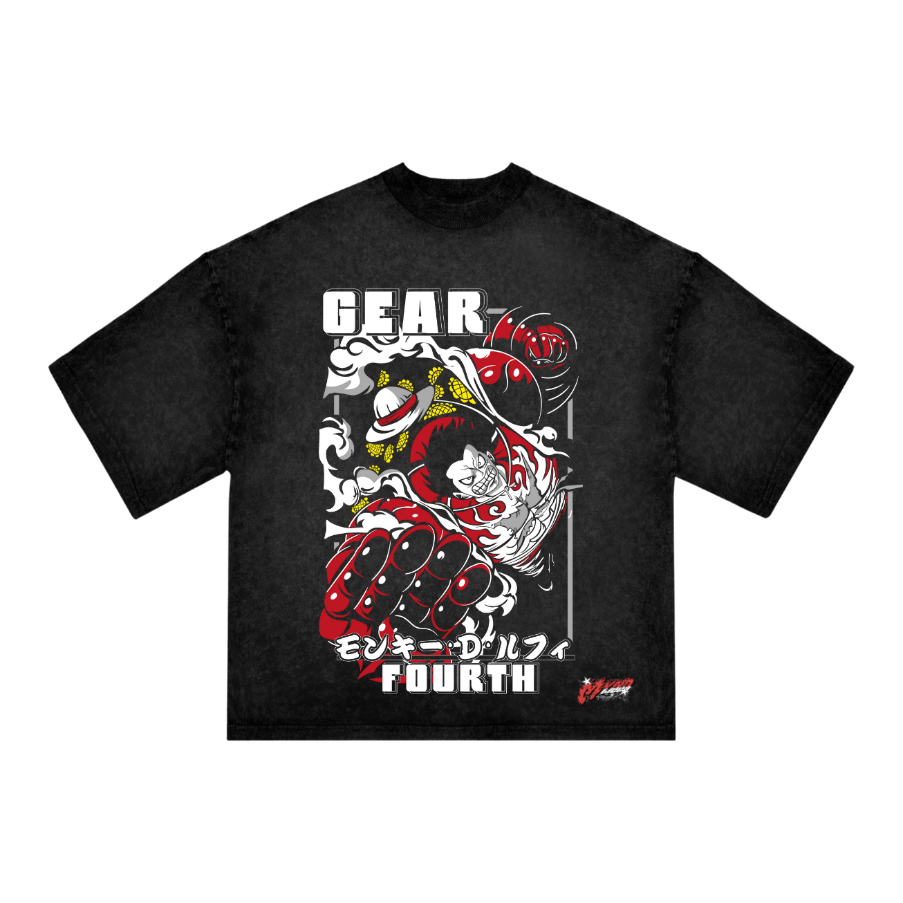 "Luffy Anime T-Shirt – One Piece Oversized Black Acid Wash Tee | Monkey D. Luffy Gear 4 Boundman Streetwear"