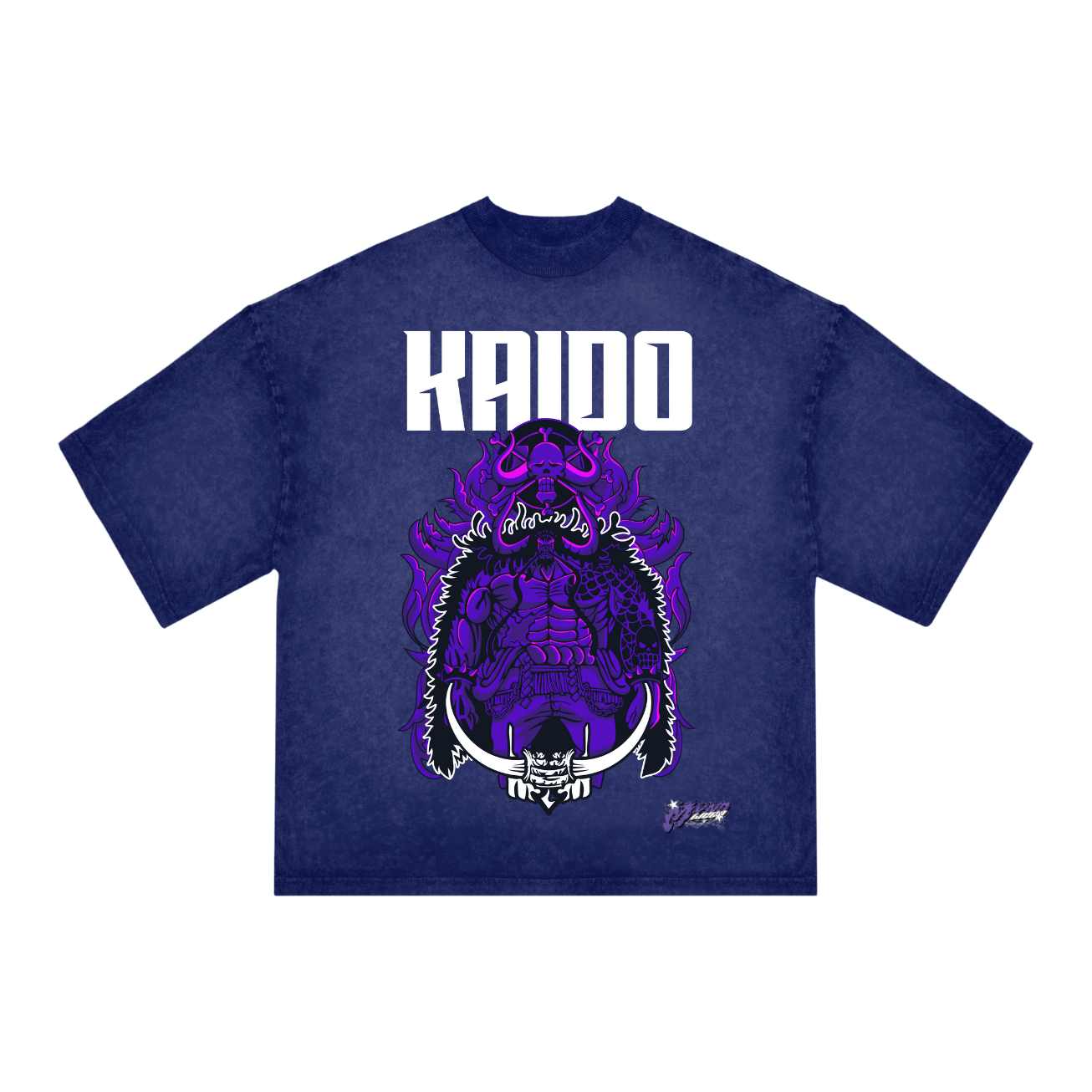 "Kaido Anime T-Shirt – One Piece Oversized Navy Acid Wash Tee | Kaido Beast King Streetwear"