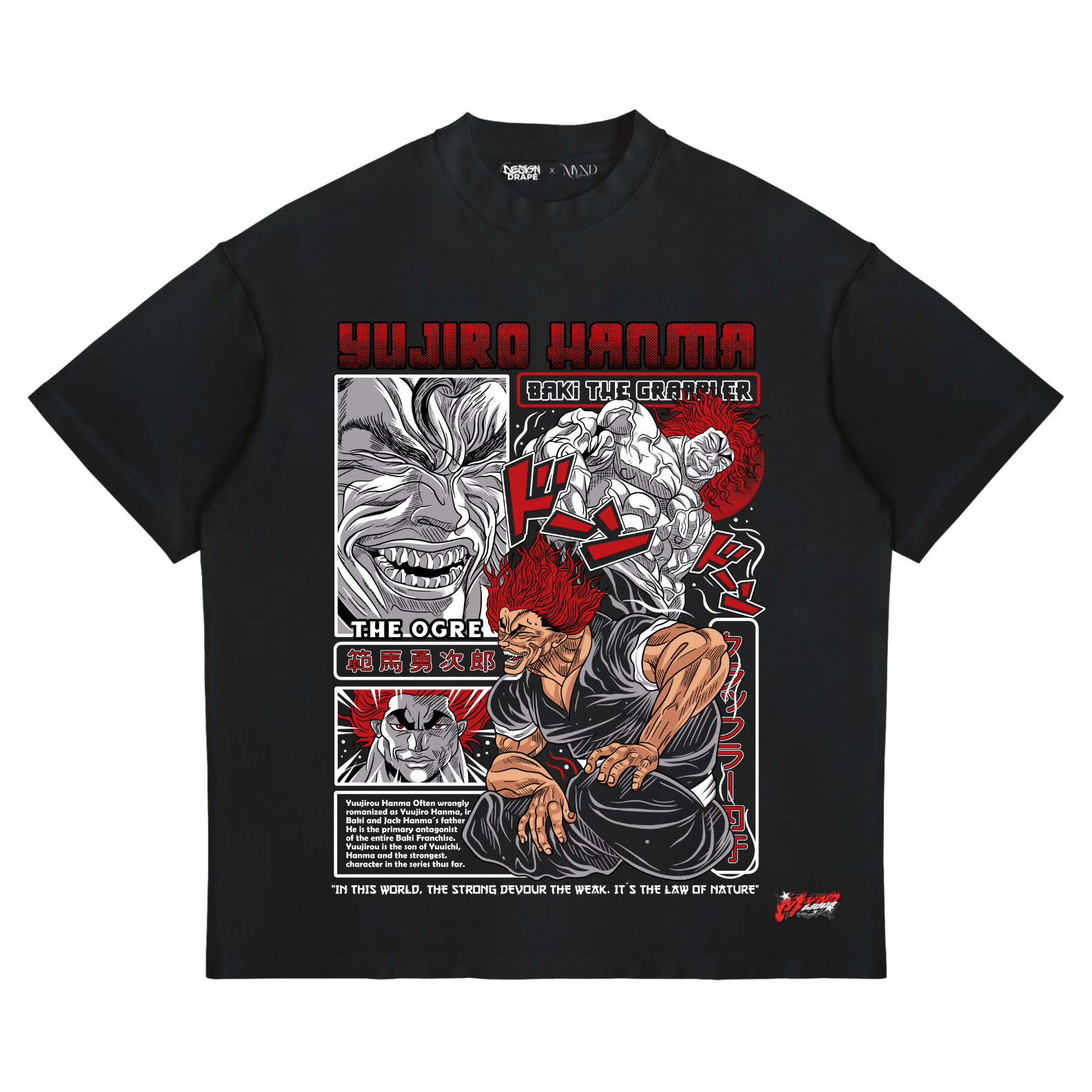 Yujiro Hanma “The Ogre” T-Shirt – Baki the Grappler Anime Streetwear Tee (Unisex, Black/Red)