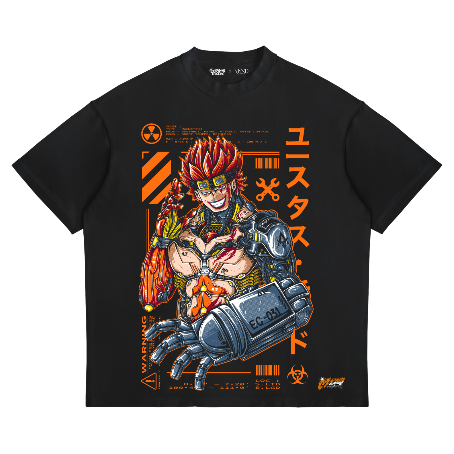 Eustass Kid T-Shirt – One Piece Pirate Captain Anime Streetwear Tee (Unisex, Black/Orange)